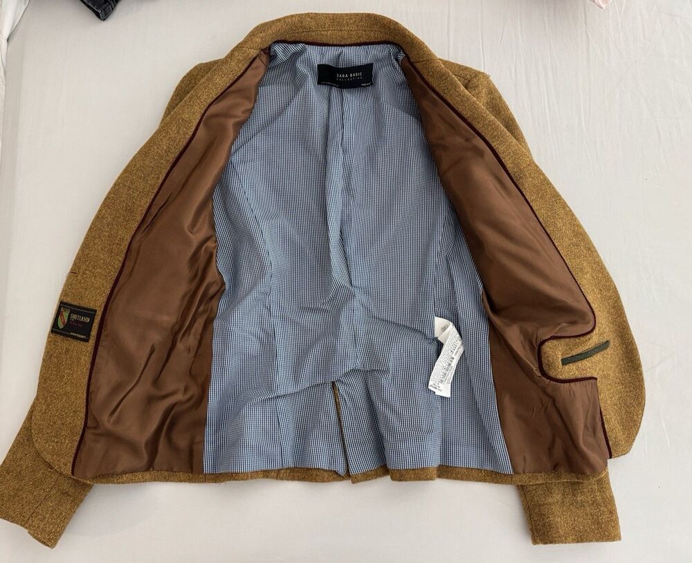 Zara Basic Women's Brown Wool Blazer Elbow Patches - Picture 5 of 5